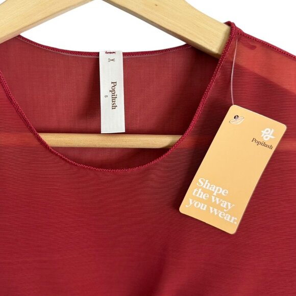 Popilush Shapewear Illusion Mesh Long Sleeve Tummy Control Bodysuit Red Small - Picture 4 of 6